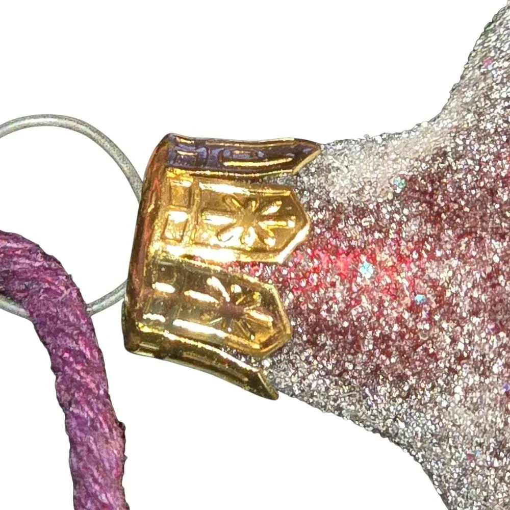 Pier 1 VTG Set of 2 Glittery Sugar Frosted Glass Red Pepper Christmas Ornaments‎